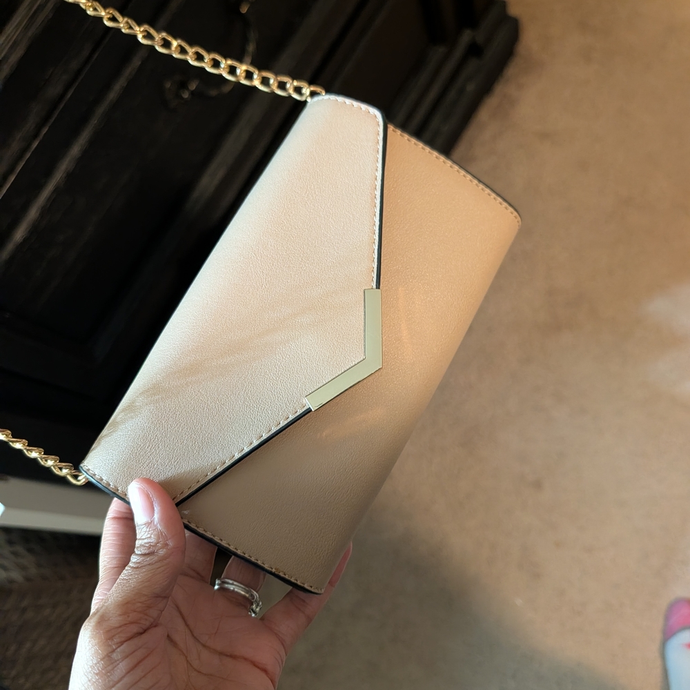 Urban Expressions Beige Crossbody Bag with Gold Accent